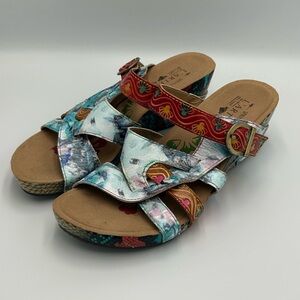 L’Artiste Spring Step Baocire Leather Multicolor Slide Sandals Sz 39 8.5